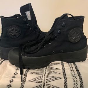 Size 8 black high top converse lugged